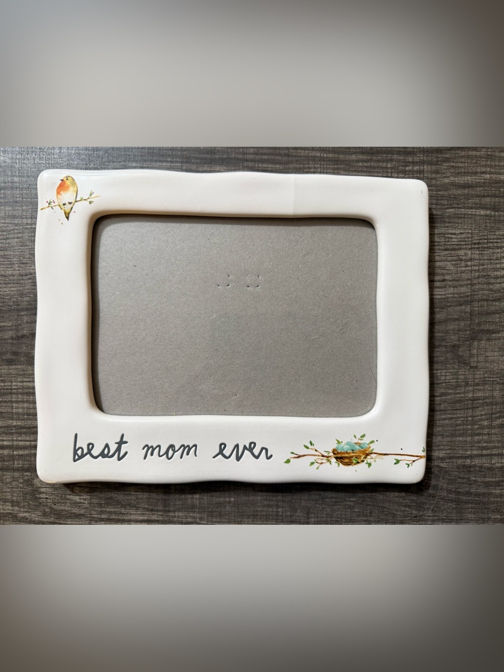 Rae Dunn white 'best mom ever' 5x7 Frame with Bird Accents